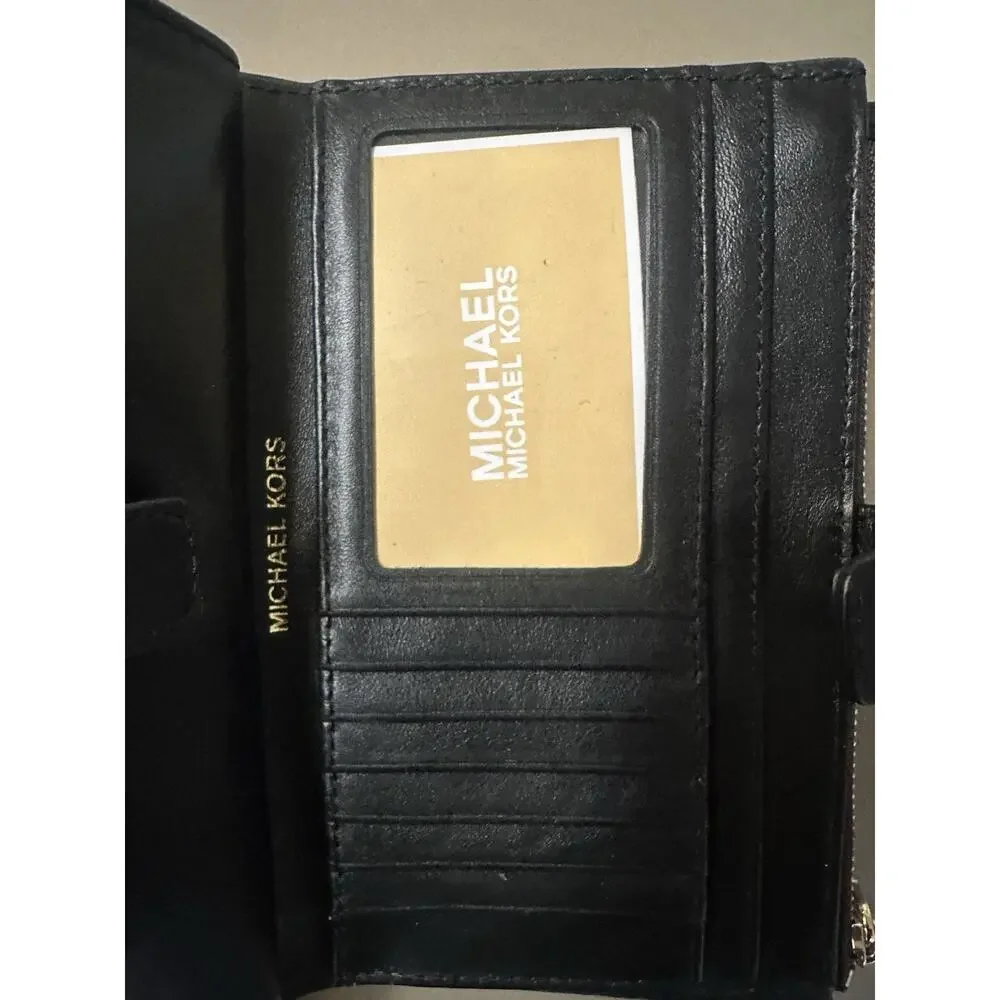 Michael Kors Jet Set East West Phone Wristlet Brown Signature Gold Plate NWT